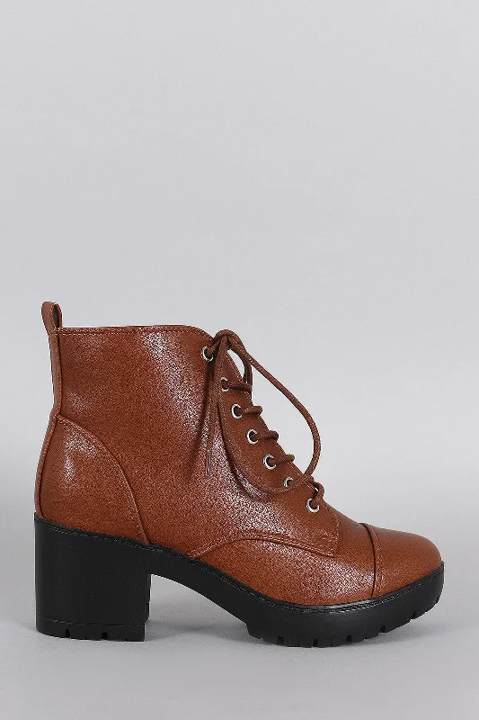 Breckelle Lug Combat Cap Toe Booties