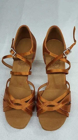 2.5" Leticia -- Latin Sandal -- Dark Tan Satin