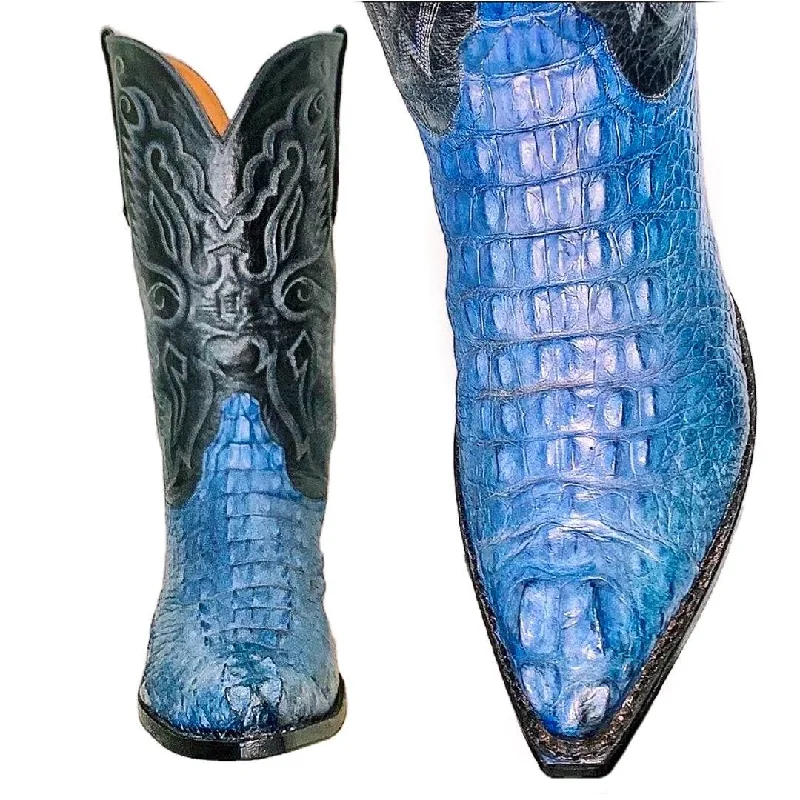 AMMONS Vintage Handmade Custom Crocodile Alligator Phoenix Eagle Blue Black Cowboy Western Boots