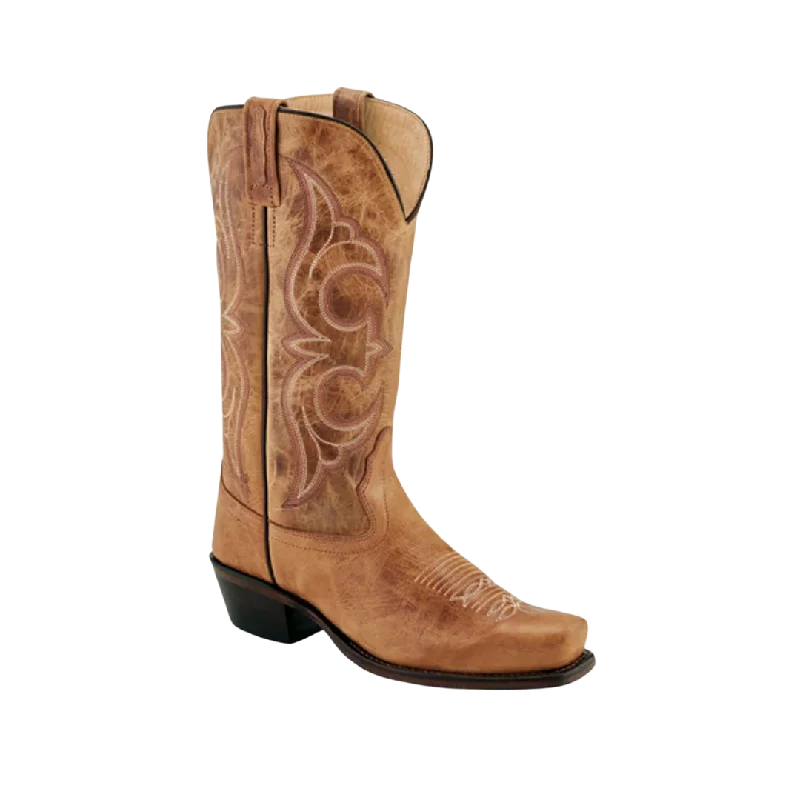 Old West Tan Womens Leather 12in Cowboy Boots