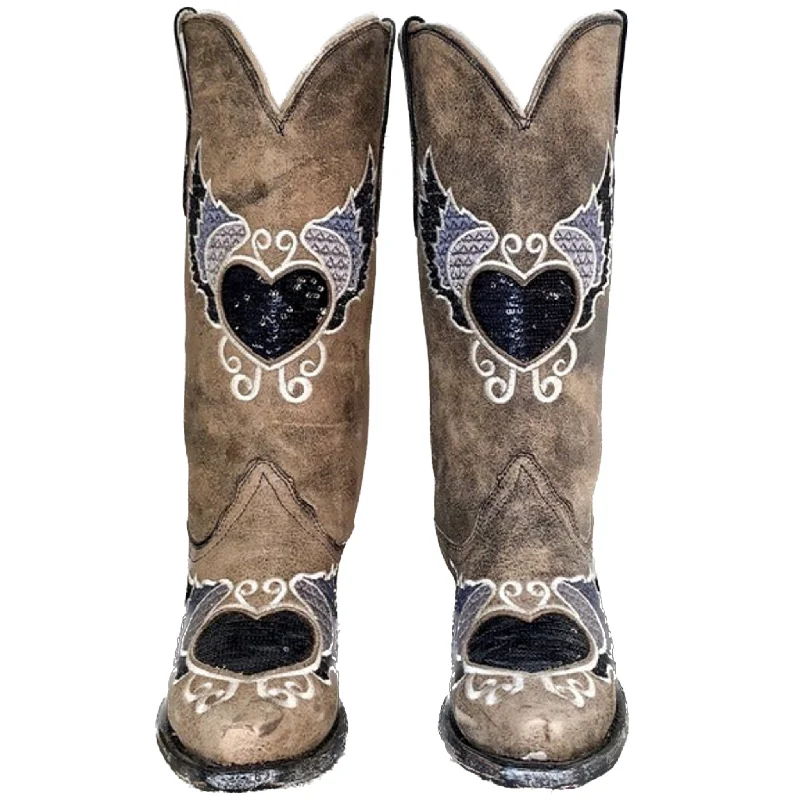 CORRAL Sequin Heart Wings Tall Mid-Calf Snip Toe Cowgirl Cowboy Boots