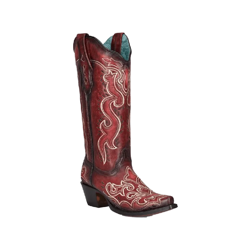 Corral Boots Women's  Burnished Red Embroidered Snip Toe Boot