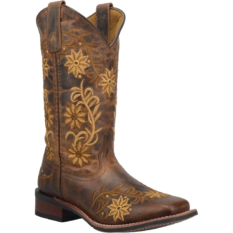 Laredo Womens Brown Secret Garden 11in Floral Cowboy Boots Leather