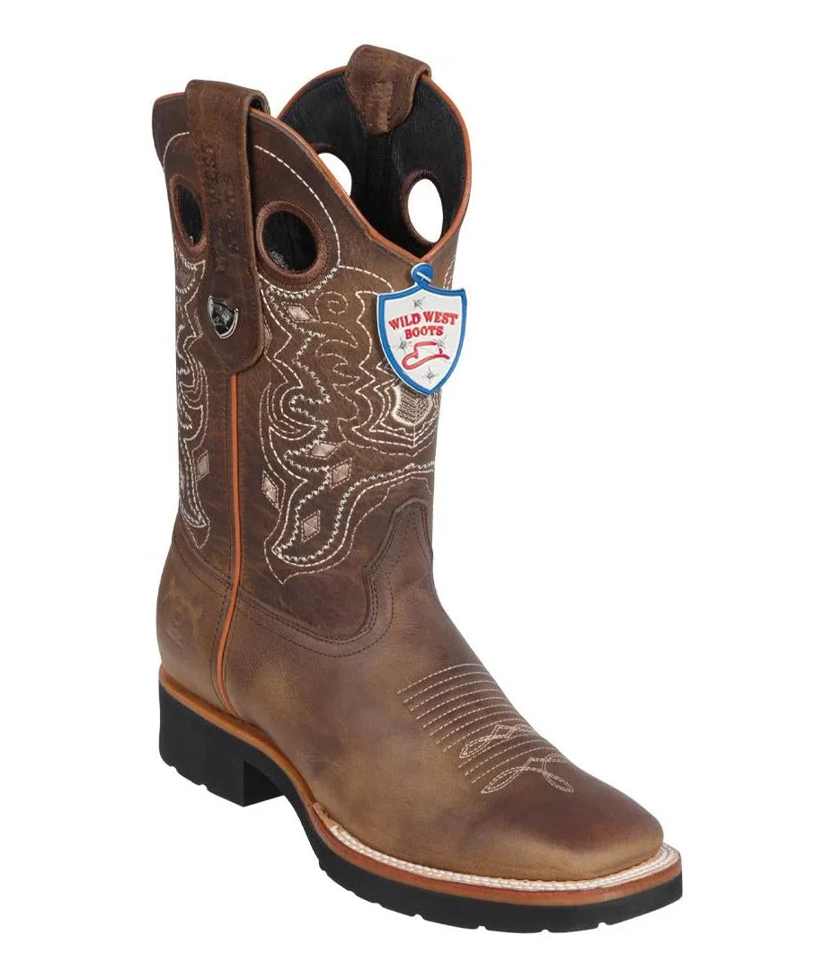 Wild West Boots Mans Rage Leather Boots Ranch Square Toe Eve Sole Handcrafted Walnut 823