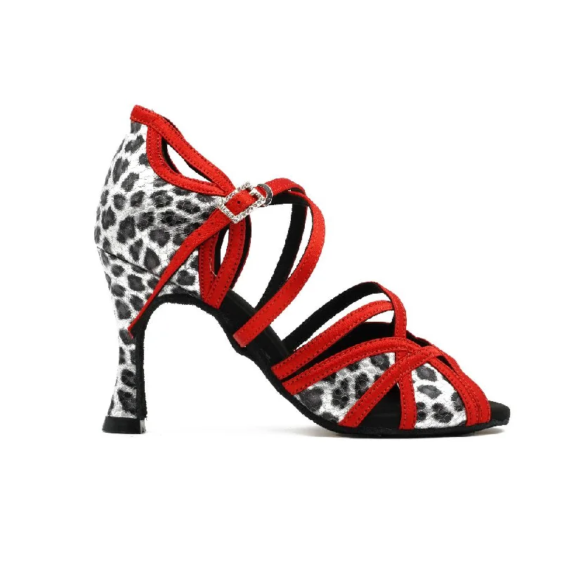 Julia - Red Leopard Open Toe Strappy Professional Latin Salsa Dance Shoes for Women