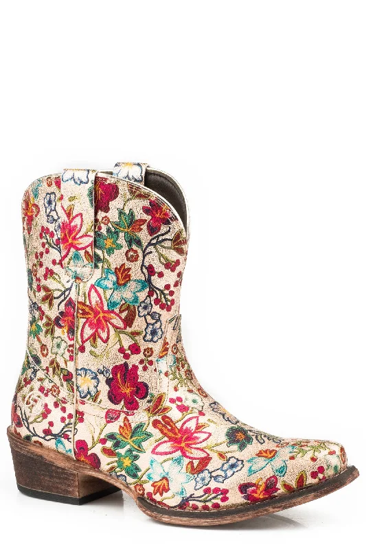 Roper Gold Floral Womens Multi-Color Faux Leather Ingrid Cowboy Boots