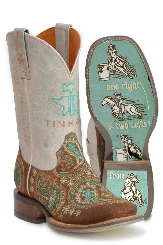 Tin Haul Womens Tan/White Leather Wildrags Near Home Cowboy Boots