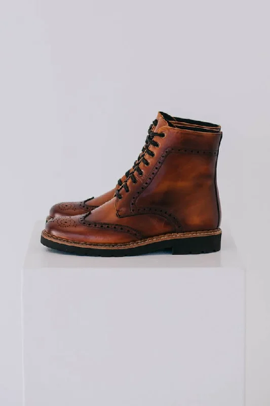 Aurora Lace-up Brogue Boots - Cognac Leather