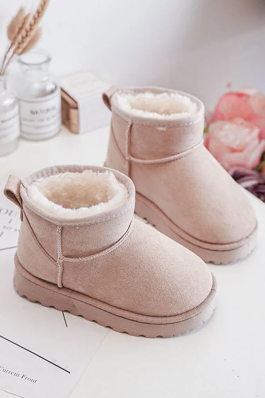 KIDS BEIGE FLUFFY PLATFORM FAUX FUR LINED ANKLE BOOTS 25/30 SIZES