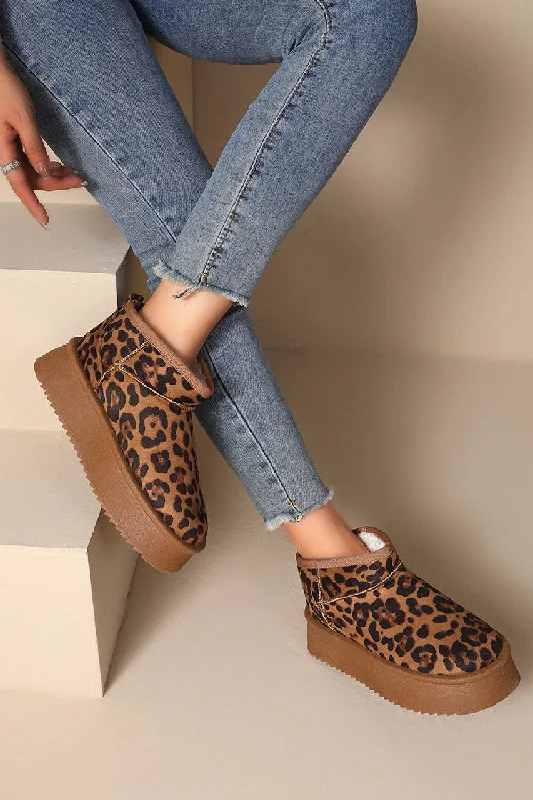 LEOPARD ULTRA MINI PLATFORM FAUX FUR LINED ANKLE BOOTS