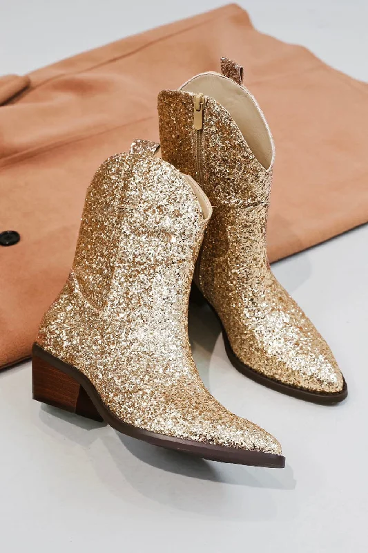 GOLD GLITTER ANKLE HIGH WESTERN COWGIRL COWBOY BOOTS